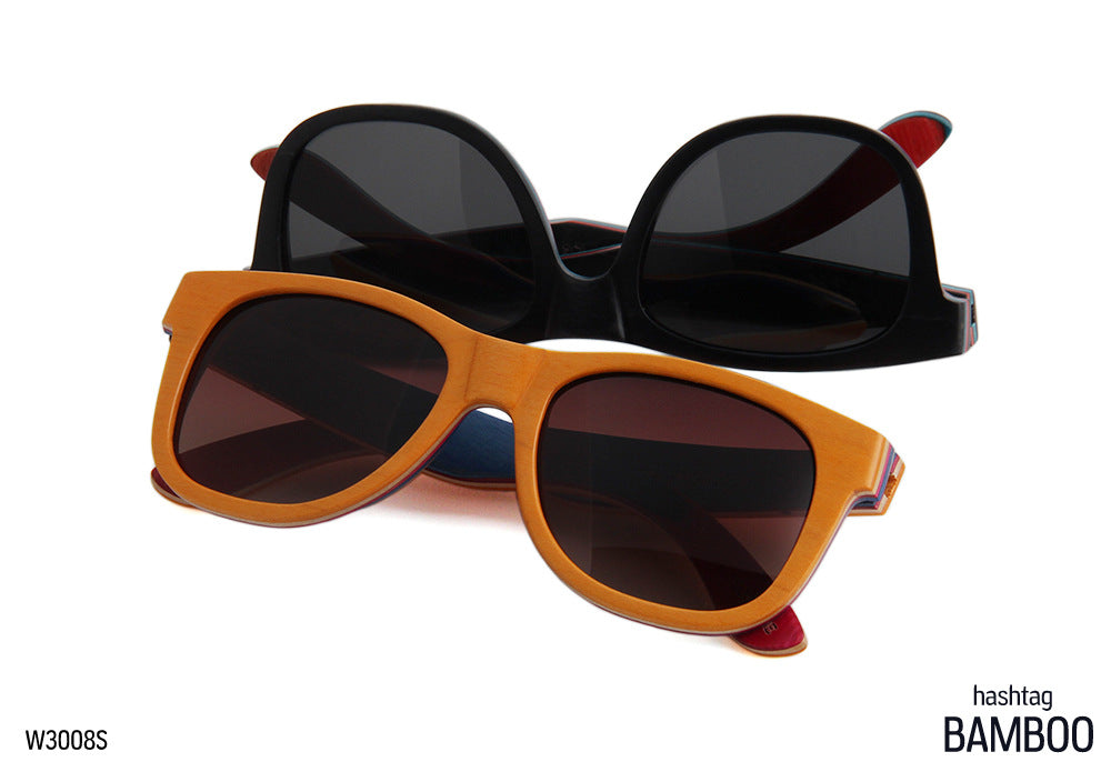 SKATEBOARD Sunglasses SOLID WOOD Polarised Lens - Wayfarer Ladies - Hashtag Bamboo