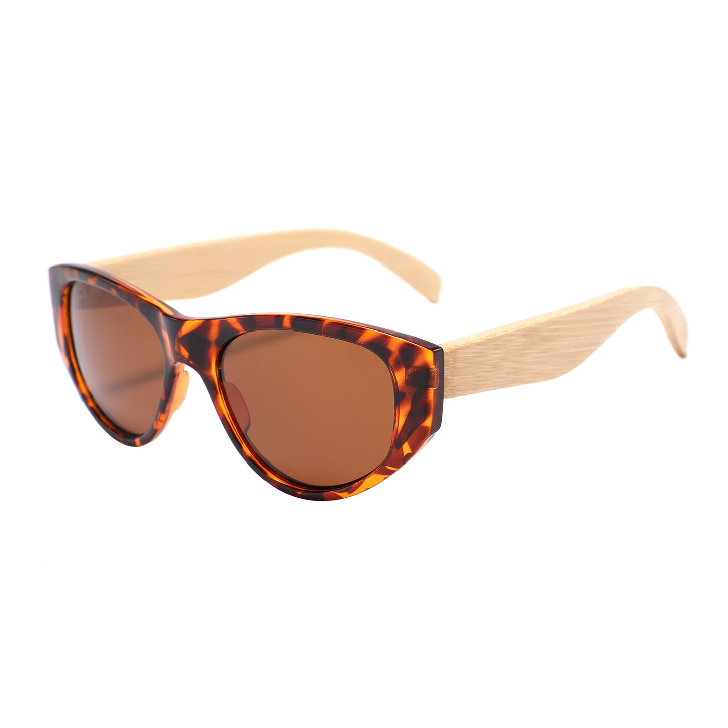 Ladies TS sunglasses with brown polarized lens and bamboo arms by Hashtag Bamboo.