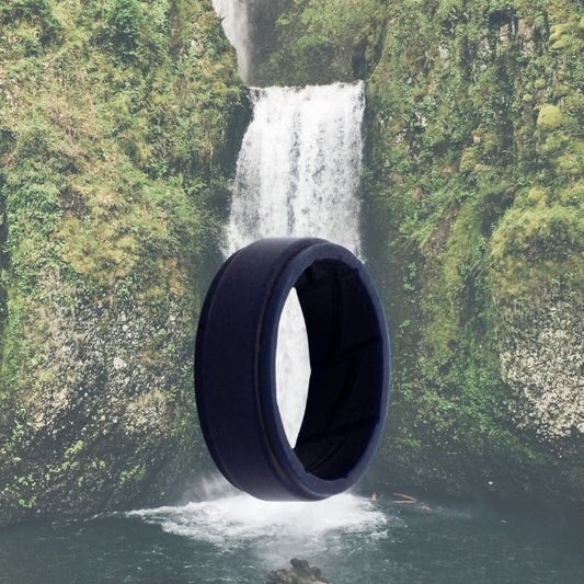 Men's Navy Silicone Ring 8mm Bevelled Edge