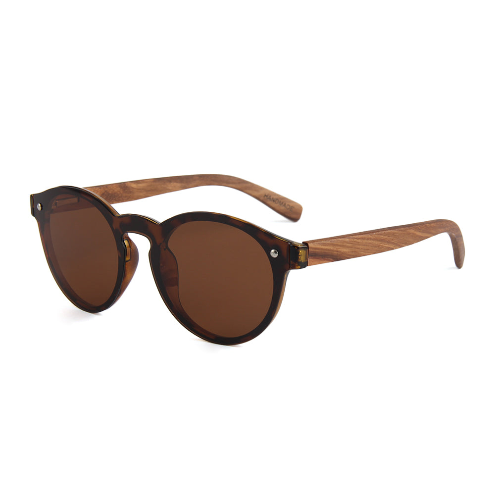 SLIM SHADY BROWN Sunglasses Ladies Polarised Lens Wooden Arms - Hashtag Bamboo