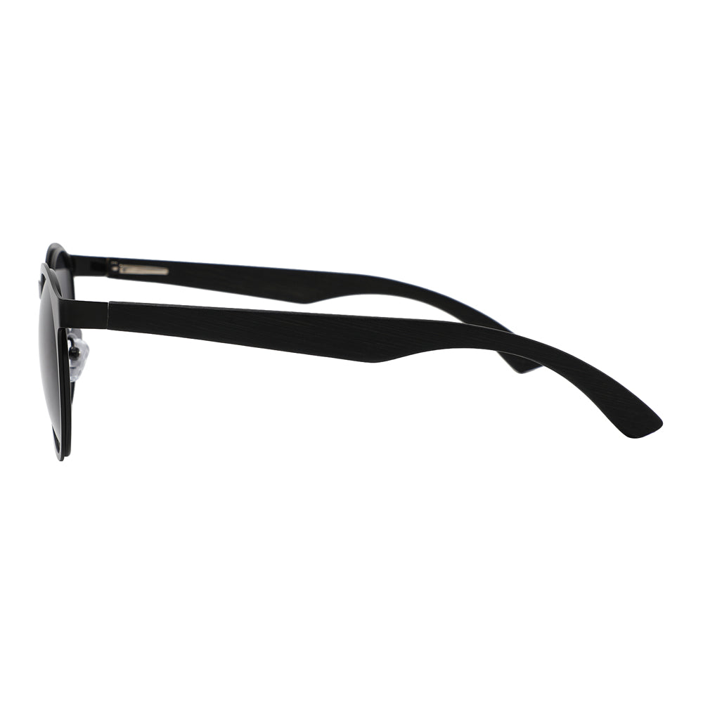 HUDSON BLACK Sunglasses Metal Frame Polarised Lens Wooden Arms