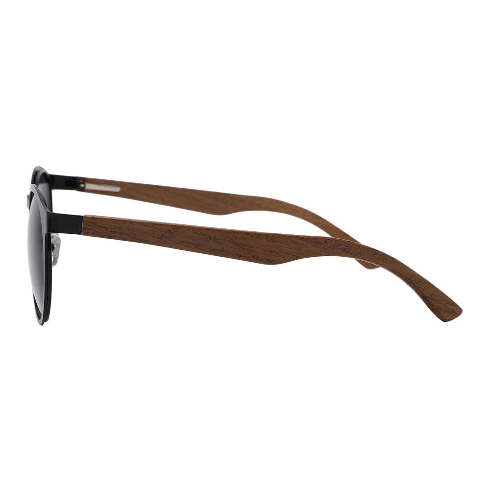 HUDSON NOIR Sunglasses Metal Frame Polarised Lens Wooden Arms