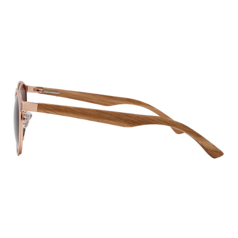 HUDSON BROWN Sunglasses Metal Frame Polarised Lens Wooden Arms