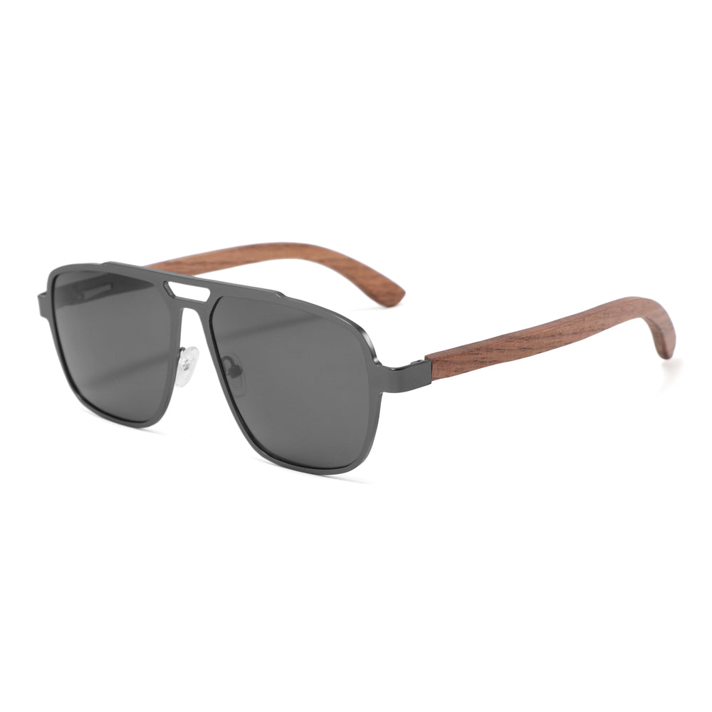 Our Men's Zeppelin sunglasses with stainless steel frame and wooden arms are the perfect accessory to elevate your style and protect your eyes.