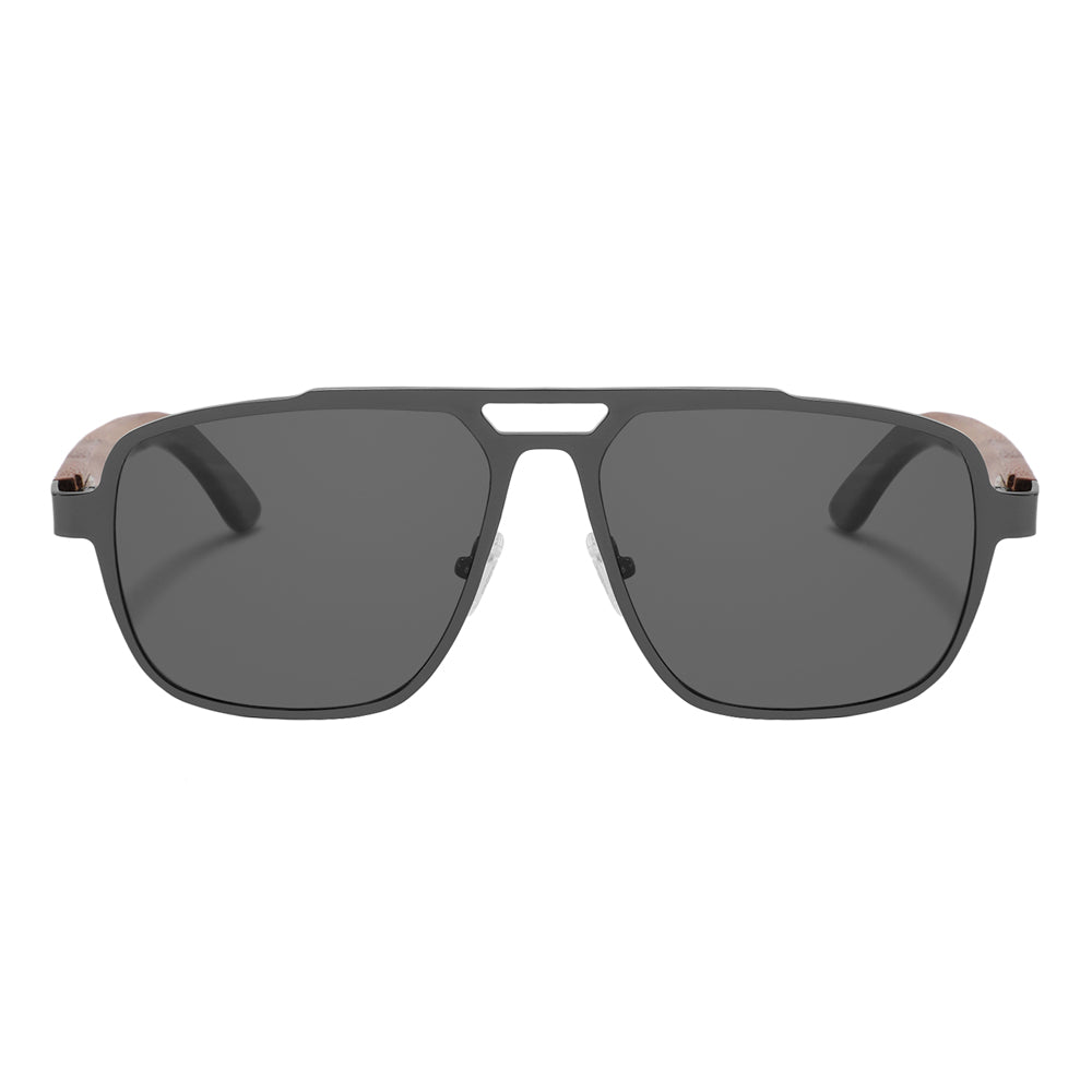 Our Men's Zeppelin sunglasses with stainless steel frame and wooden arms are the perfect accessory to elevate your style and protect your eyes.
