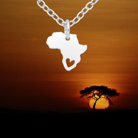 925 Sterling Silver I Love Africa Pendant on 40cm Italian Chain - Small