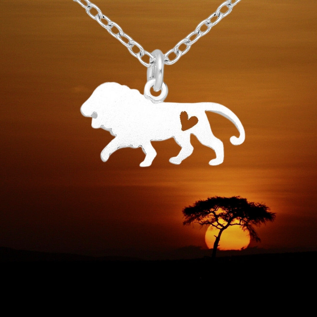 925 Sterling Silver African Lion Heart Big 5 Pendant #1