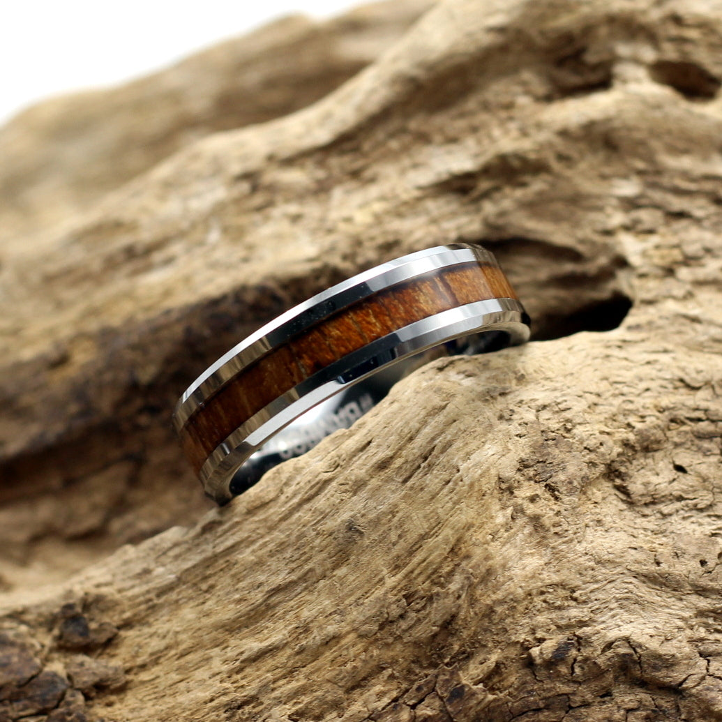 Men's Silver Tungsten Ring Wood Inlay 6mm - Hashtag Bamboo