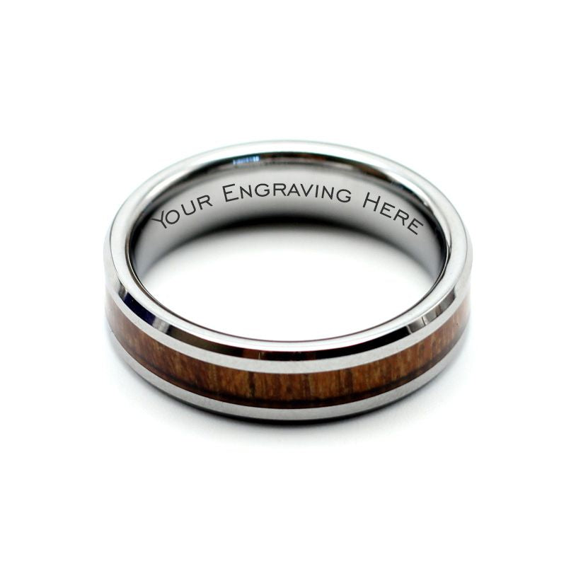 Men's Silver Tungsten Ring Wood Inlay 6mm - Hashtag Bamboo
