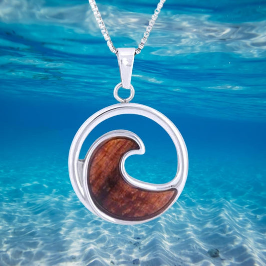 925 Sterling Silver Wave with Koa Wood Inlay