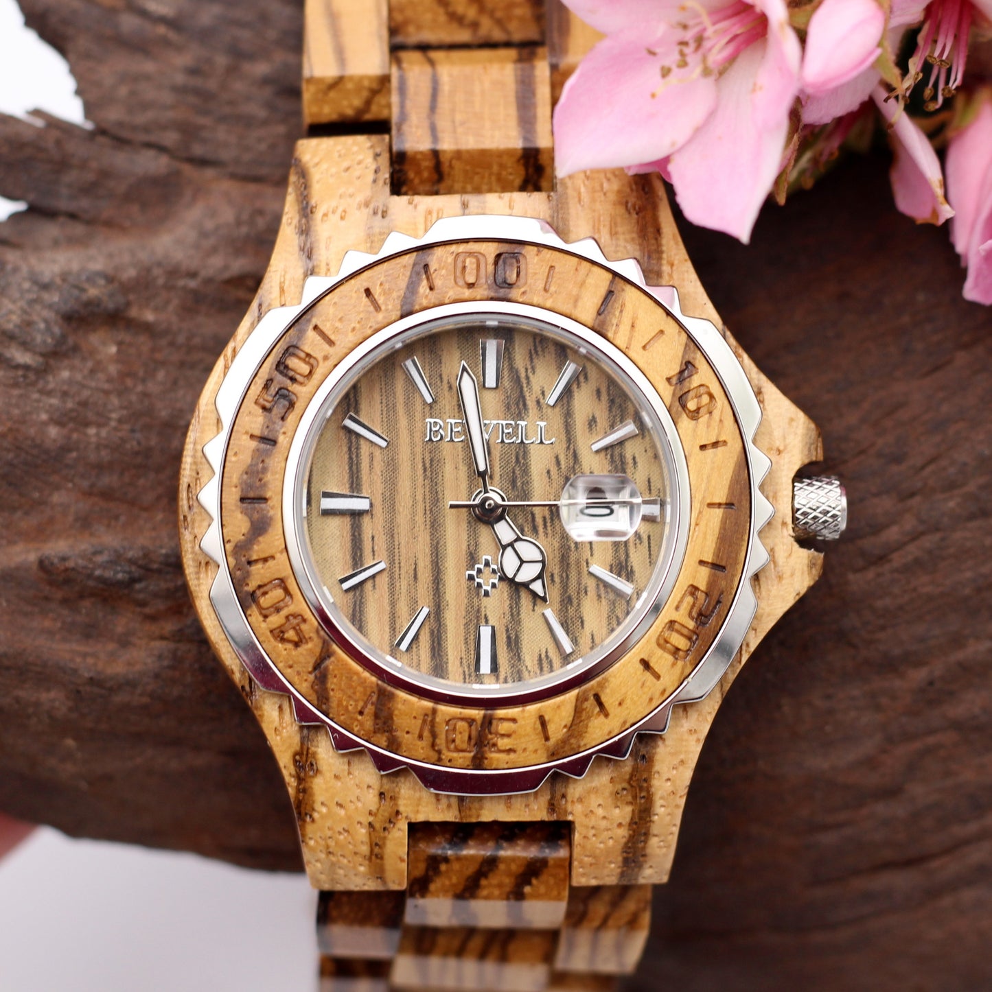 SERENA ZEBRAWOOD MISSDATE Ladies Wooden Watch Date Function
