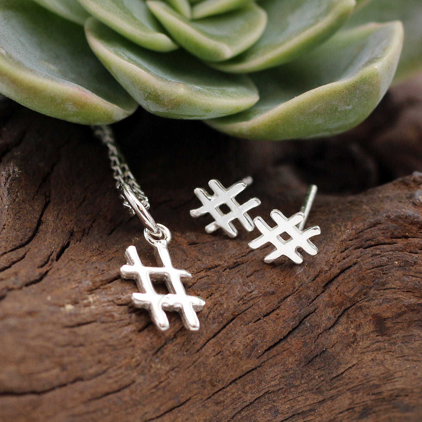 925 Sterling Silver Earrings - Hashtags - Hashtag Bamboo