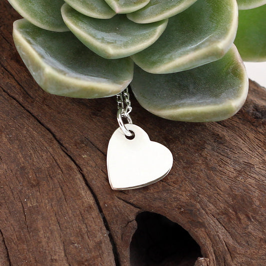 925 Sterling Silver Heart Engravable Pendant - Small Angled