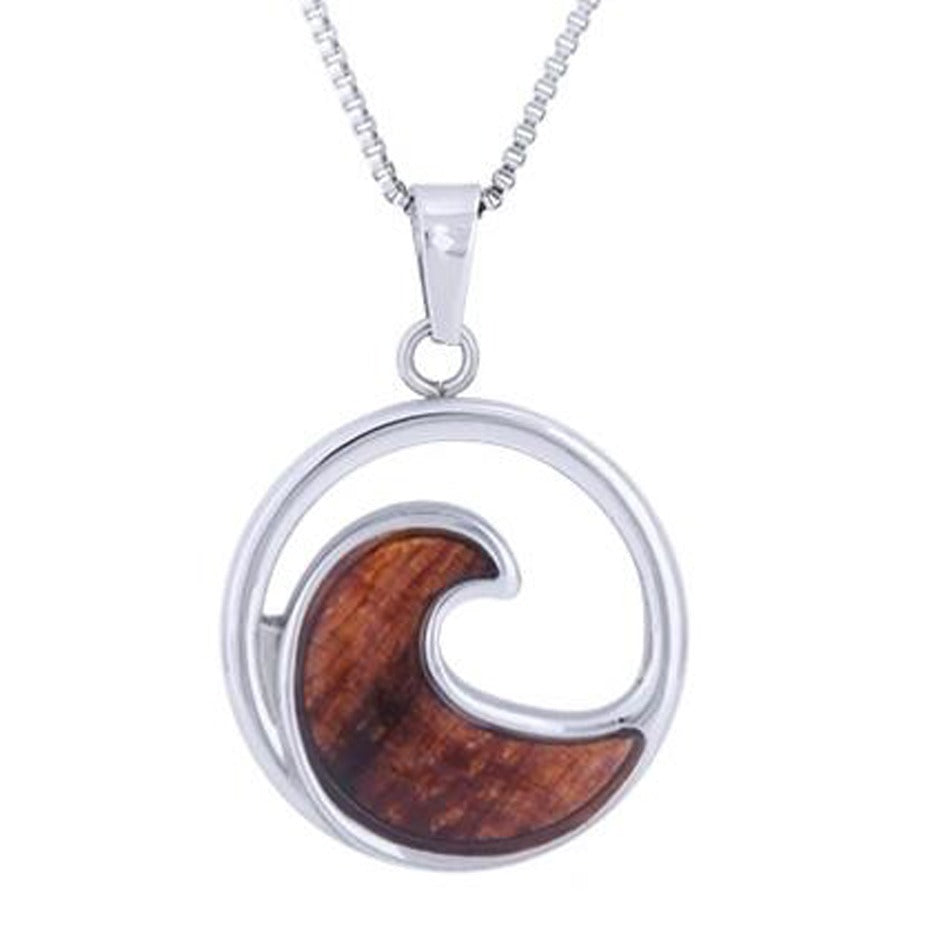 925 sterling silver wave pendant with koa wood inlay on a 40 cm chain (included).