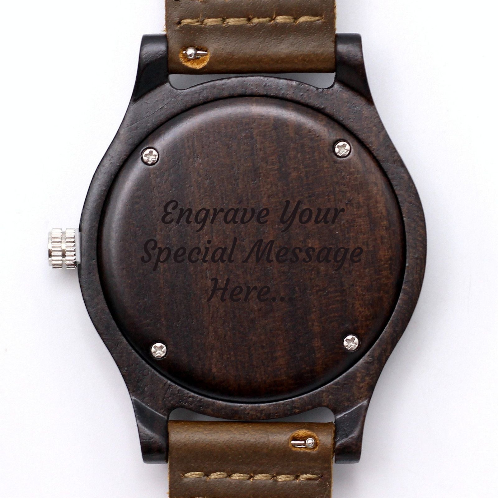 MANLY ADAM Wooden Watch Ebony with Brown Leather Strap - Hashtag Bamboo