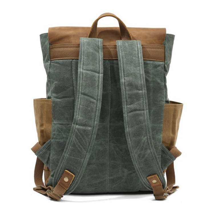 MANJARO GREEN Waxed Canvas Genuine Leather Backpack