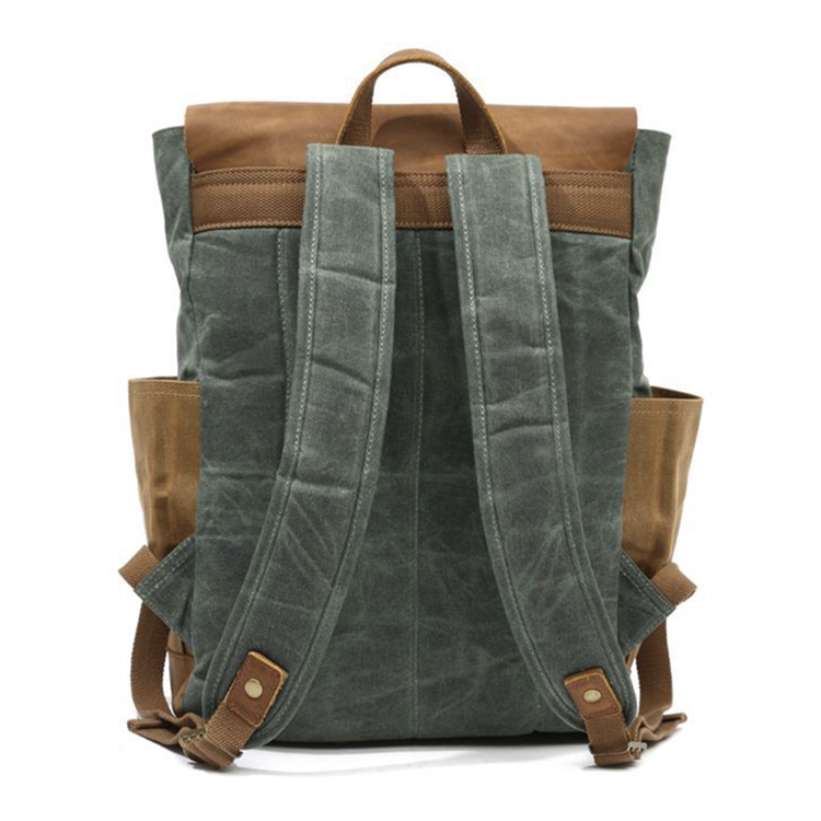 MANJARO GREY Waxed Canvas Genuine Leather Backpack