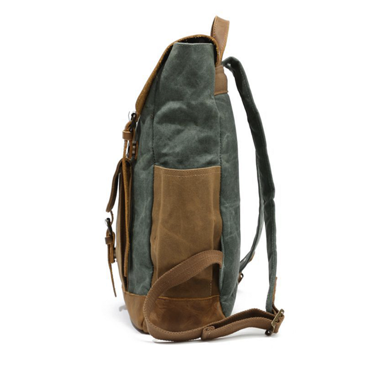 MANJARO GREEN Waxed Canvas Genuine Leather Backpack