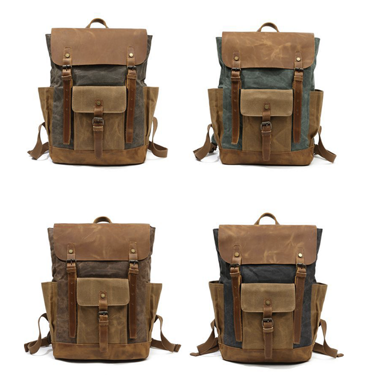 MANJARO GREY Waxed Canvas Genuine Leather Backpack