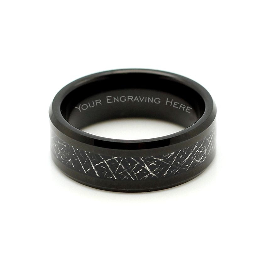 Men's Black Tungsten Ring with Meteorite Inlay