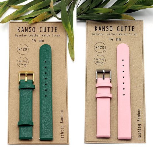 Cutie Watch Strap Genuine Leather 14mm includes quick release pin for easy changing.
