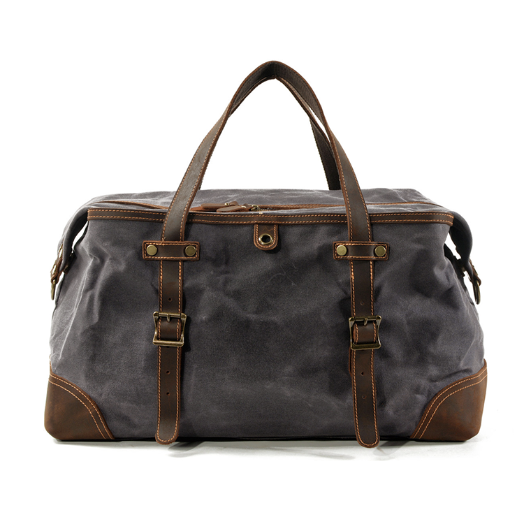 GAMBINO GREY Waxed Canvas Genuine Leather Travel Duffel Bag