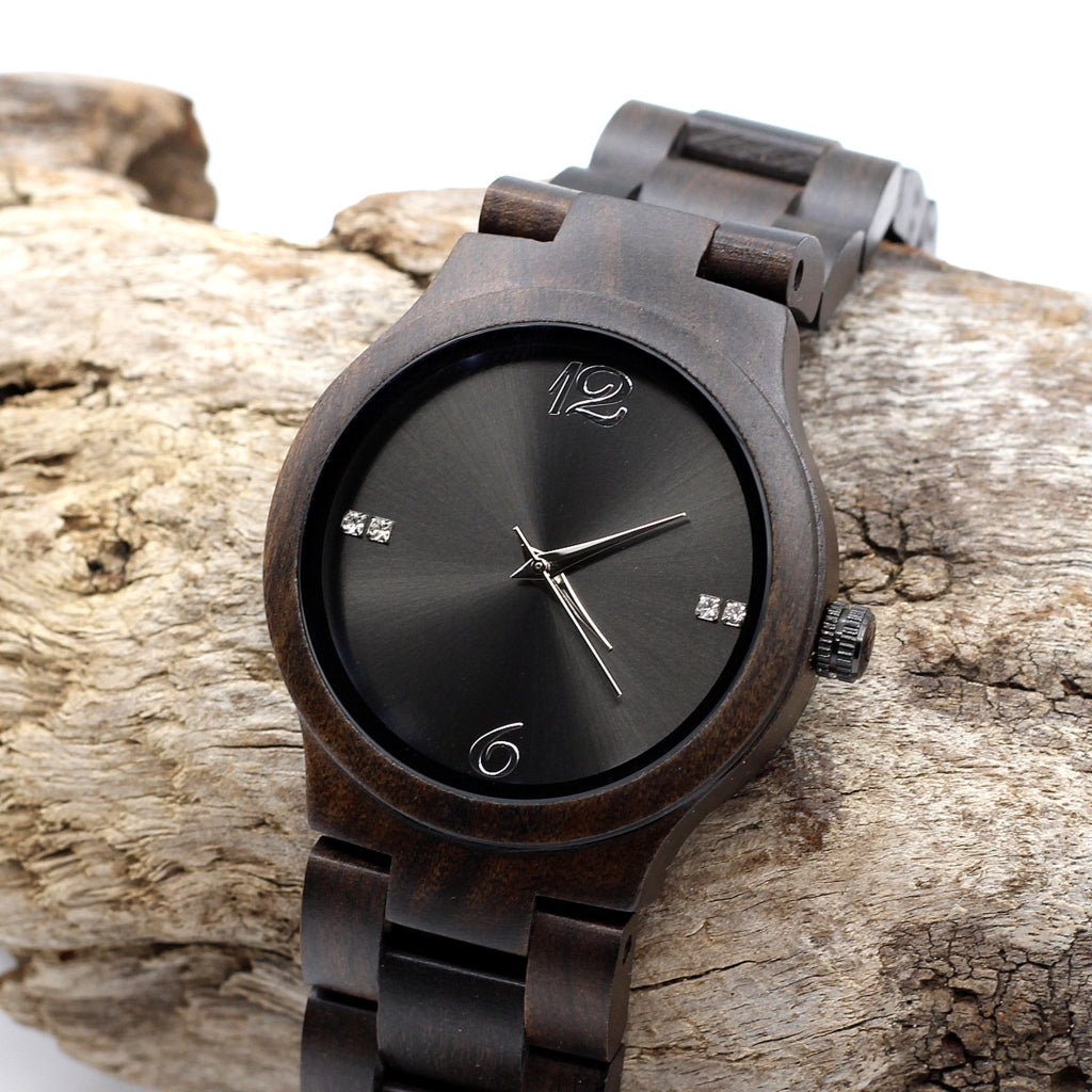 TWILIGHT Ladies Ebony Wood Watch with Wooden Strap - Hashtag Bamboo