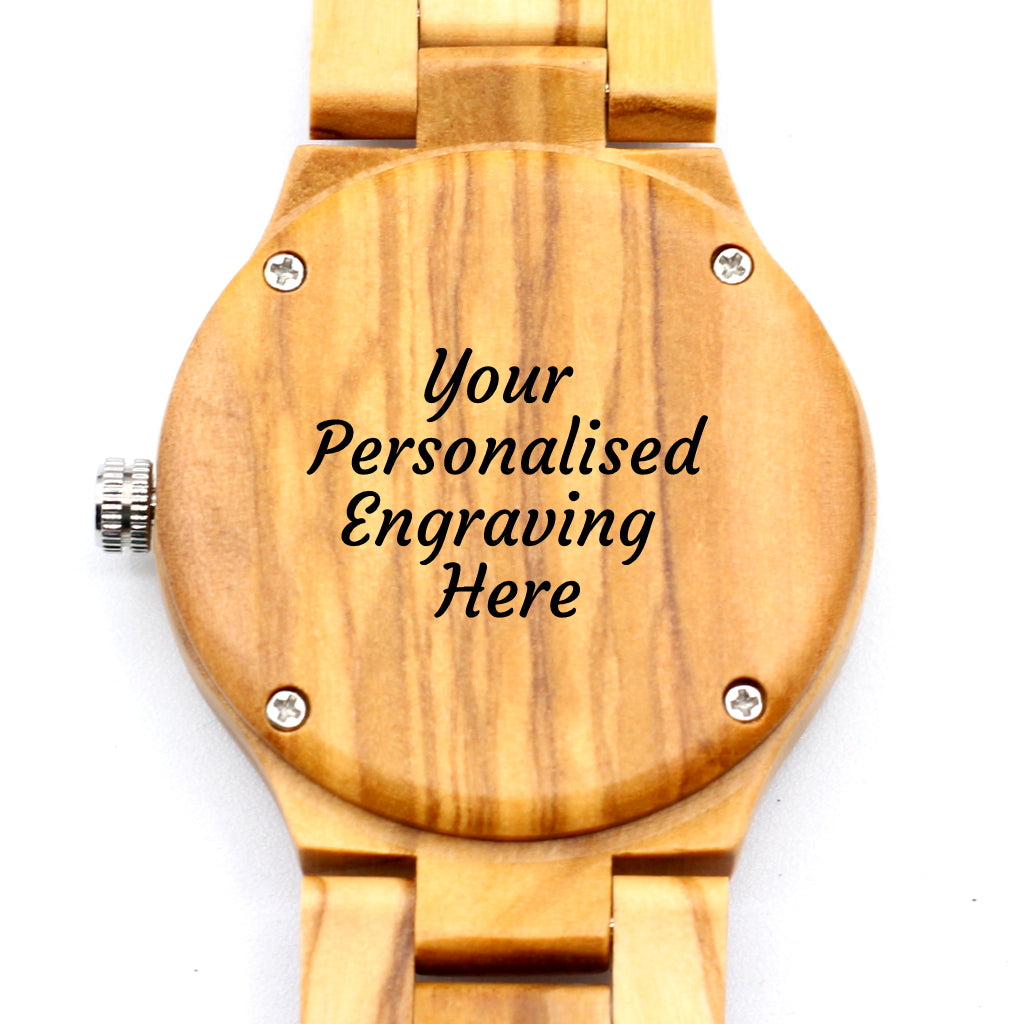 DAWN Ladies Olive Wood Watch with Wooden Strap - Hashtag Bamboo