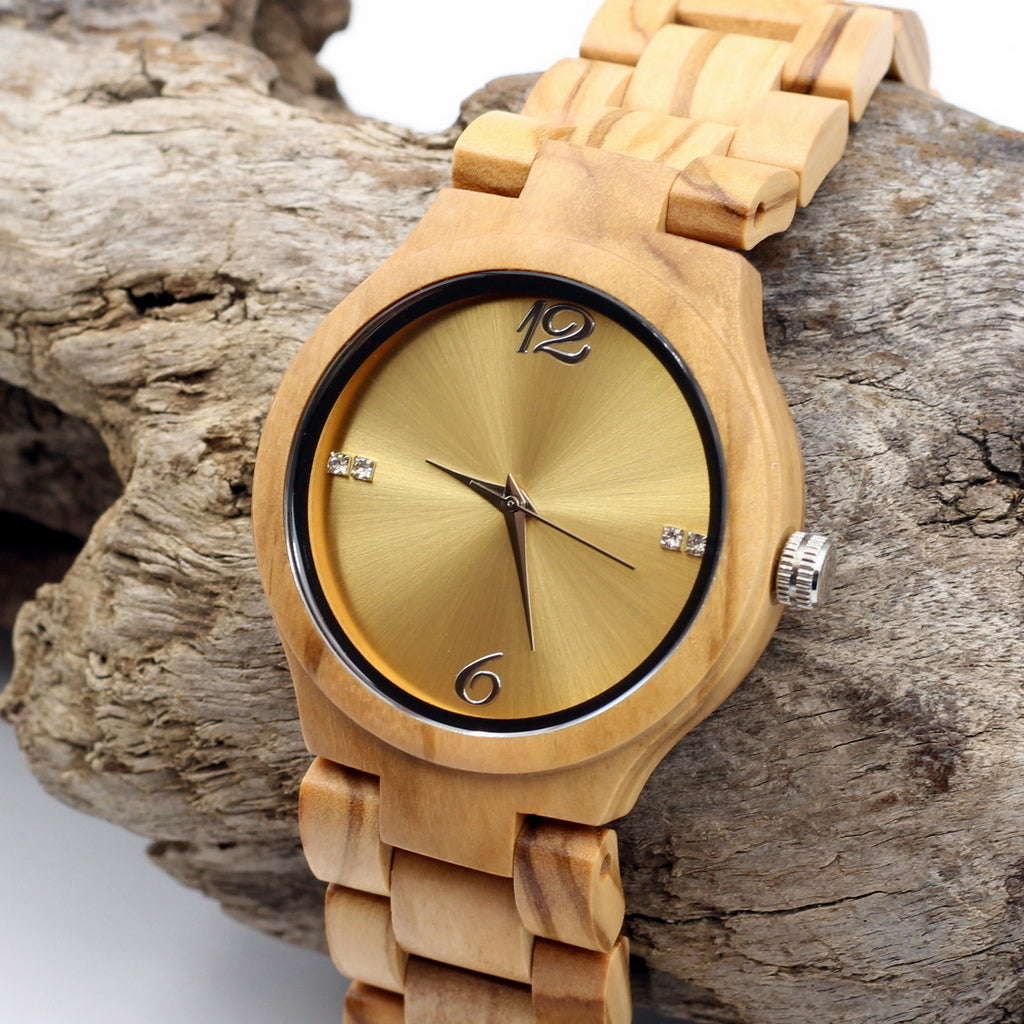 DAWN Ladies Olive Wood Watch with Wooden Strap - Hashtag Bamboo