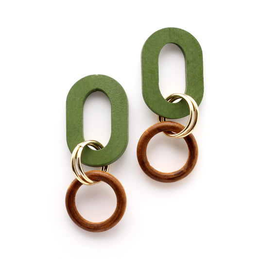 Earrings Handmade Wood Green