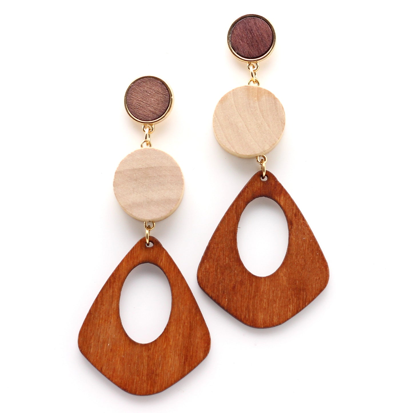 Earrings Handmade Wood Geo Drop