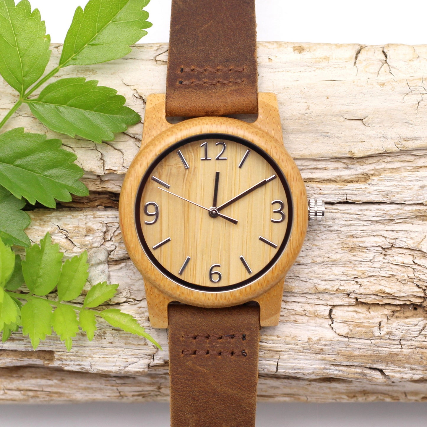 ECO CHICK Ladies Wooden Watch Bamboo with Leather Strap - Hashtag Bamboo