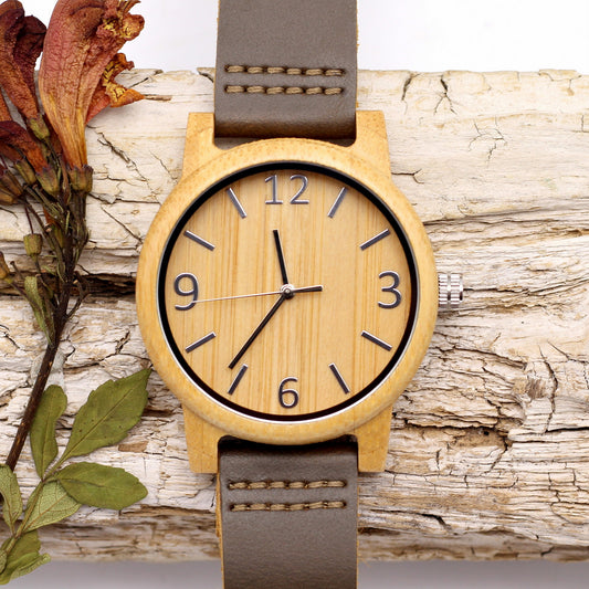 ECO-CHAP Men's Bamboo Watch with Brown Leather Strap