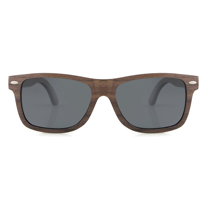 Men's walnut wooden sunglasses with grey polarised lens. The JACKMAN by Hashtag Bamboo. Includes free cork case valued at R120.