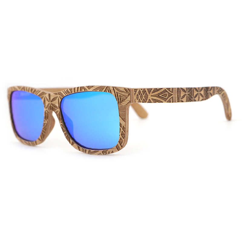 MAMOA BLUE Men's Patterned Wood Sunglasses Polarised Lens