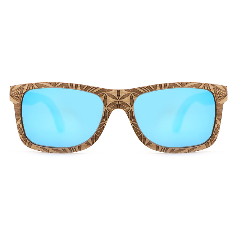 MAMOA BLUE Men's Patterned Wood Sunglasses Polarised Lens