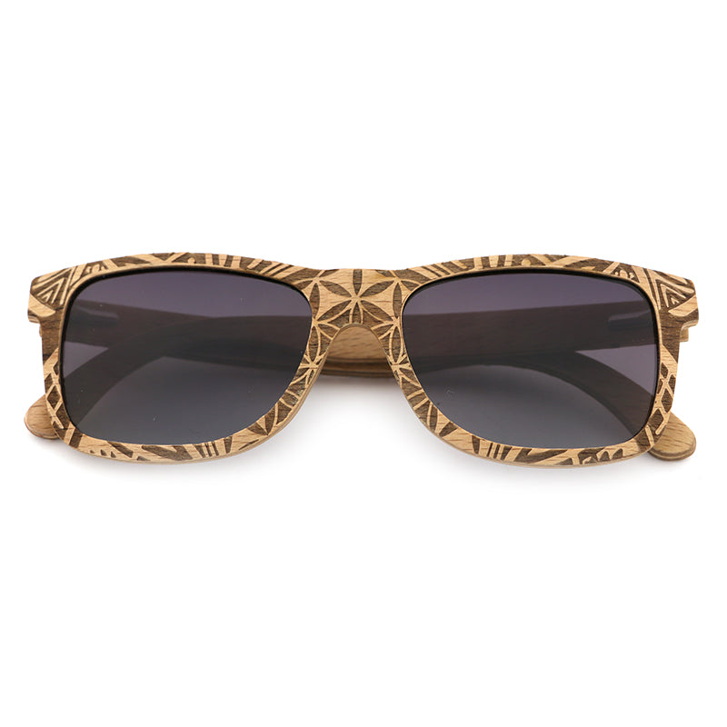 MAMOA GREY Men's Patterned Wood Sunglasses Polarised Lens