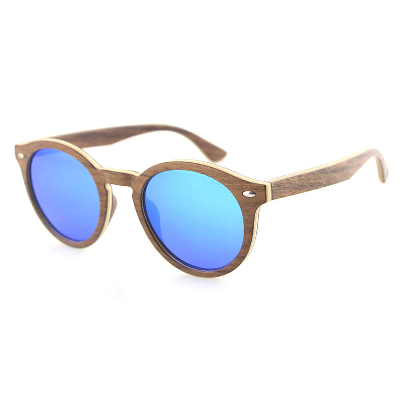 CORA WALNUT BLUE Wooden Sunglasses Polarised Lens