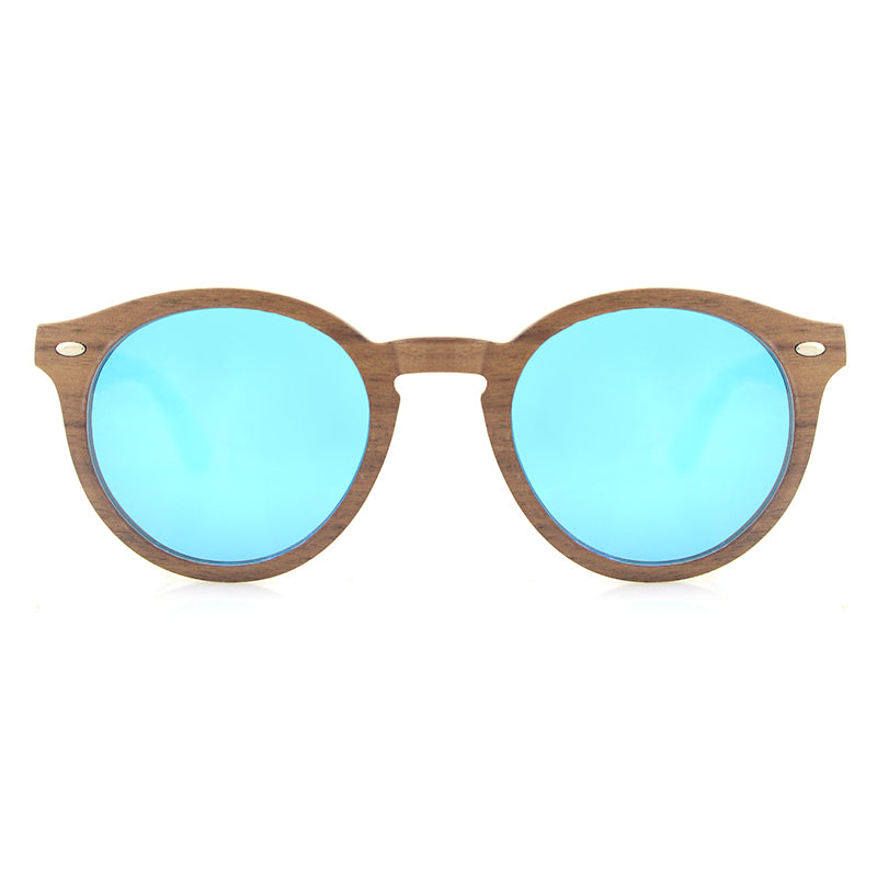 CORA WALNUT BLUE Wooden Sunglasses Mirror Polarised Lens