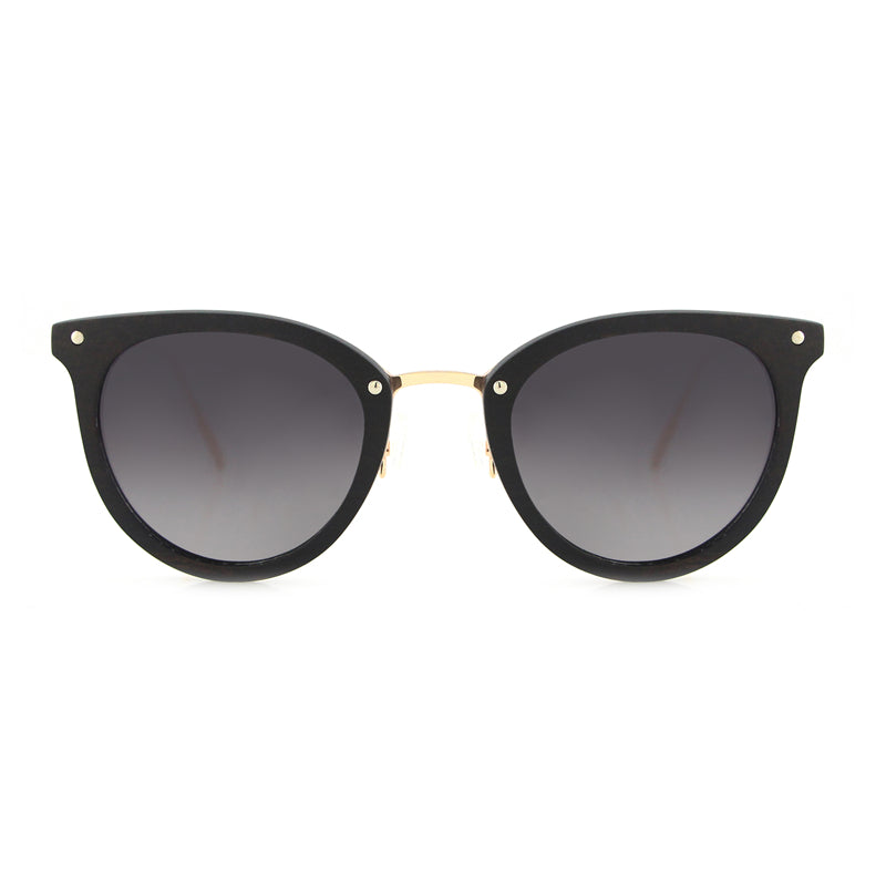 SOLID WOOD Ladies Sunglasses Ebony with Gradient Grey Polarised Lens - THE JACKIE O - Hashtag Bamboo