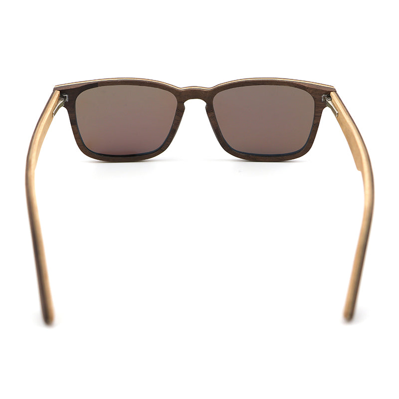 FOXIE BLUE Walnut Wood Sunglasses Polarised Mirror Lens