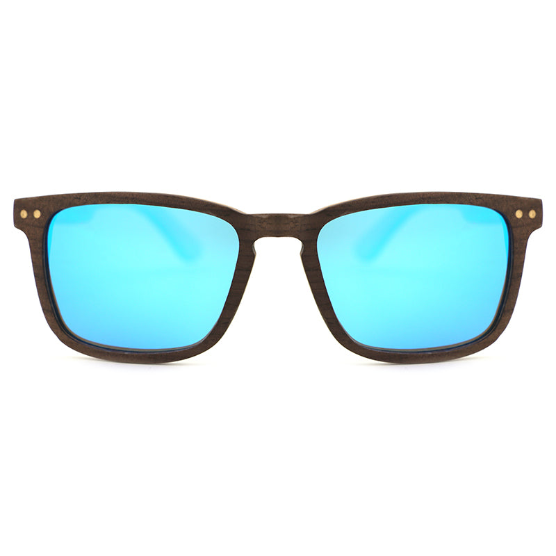 FOXIE BLUE Walnut Wood Sunglasses Polarised Mirror Lens