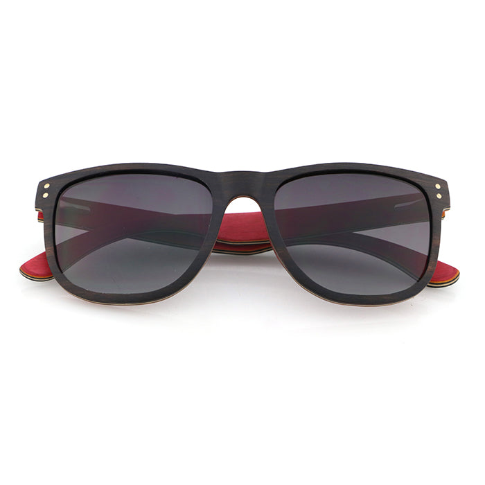 ROSSI RED ARM Men's Ebony Wood Sunglasses Grey Polarised Lens - Hashtag Bamboo