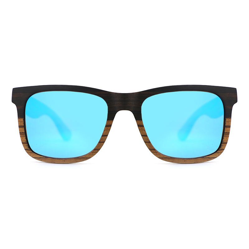 DUVALL BLUE Men's Wooden Sunglasses Two Tone Wood Polarised Lens