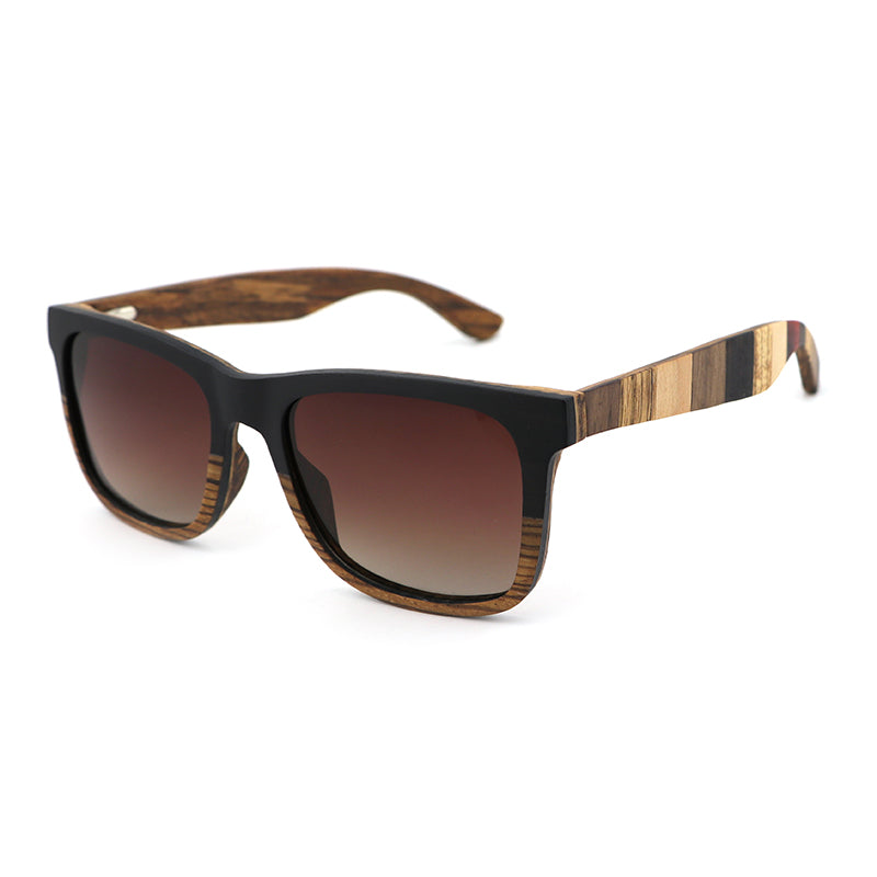 DUVALL BROWN Men's Wooden Sunglasses Two Tone Wood G5 Polarised Lens