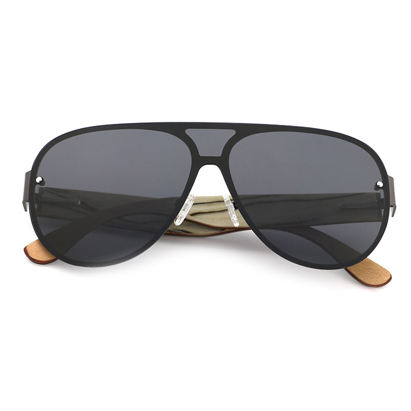 JAYSAM BLACK Men's Rimless Sunglasses Polarised Lens Wooden Arms