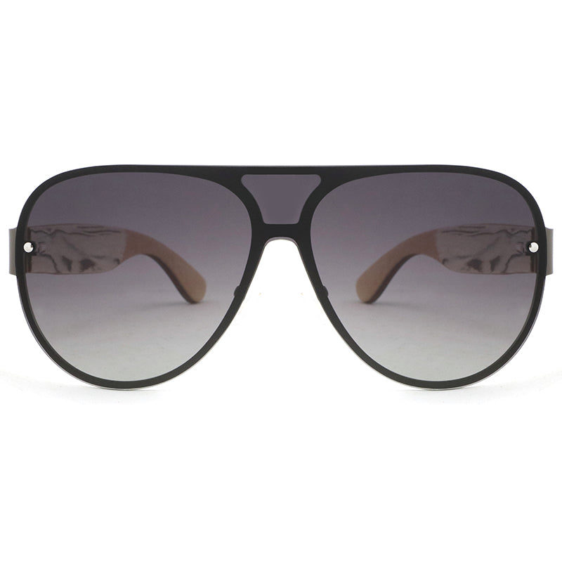 JAYSAM GREY Gradient Men's Rimless Sunglasses Polarised Lens Wooden Arms
