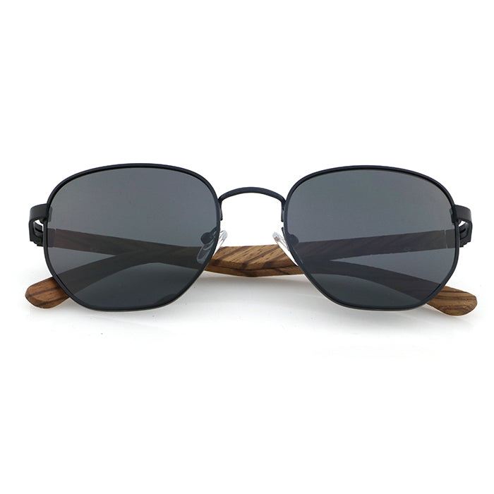 CONVOY BLACK Sunglasses AVIATOR Polarised Lens Wooden Arms