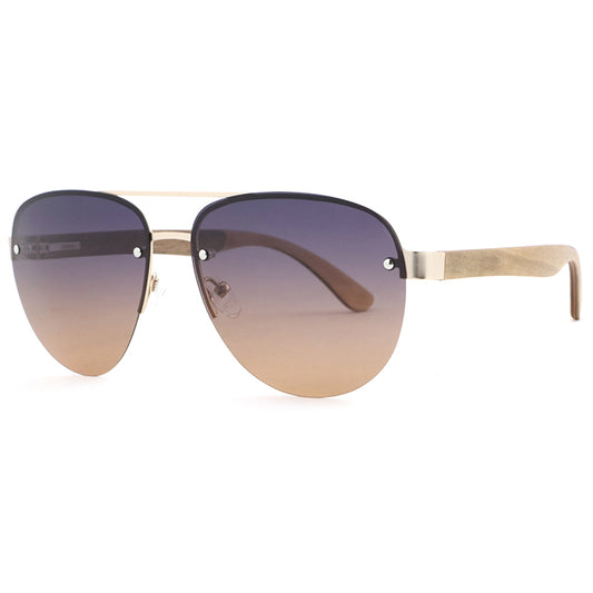 RADAR OMBRÉ Aviator Sunglasses Stainless Steel Polarised Lens Wooden Arms - Hashtag Bamboo