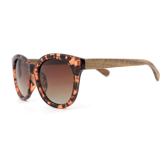 PASHA TS BROWN Ladies Sunglasses Frame Polarised Lens Wooden Arms